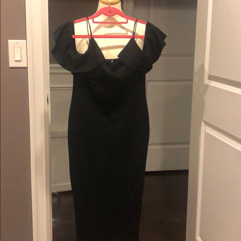 Boohoo Off Shoulder Ruffle Sleeve Midi